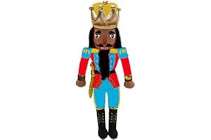 Nutcracker Ballet Gifts, Plush Nutcracker Doll, African American King Christmas Ornaments, Soft Figure Decoration with Red, Blue and Gold Uniform for Holiday Home Decor, Ideal Xmas Ornament, 14 Inch
