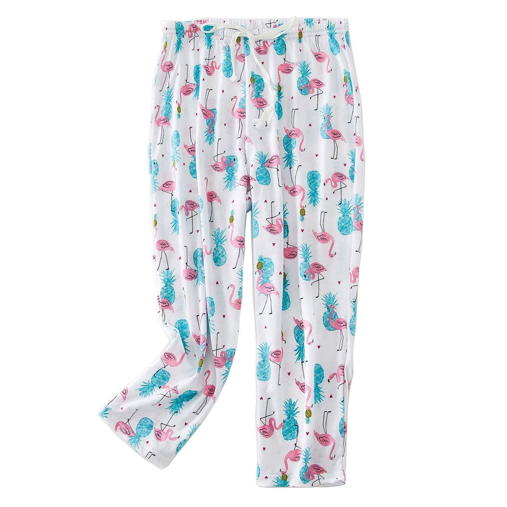ENJOYNIGHT Women\'s Capri Pajama Pants Lounge Causal Bottoms Print Sleep Pants (X-Large, Flamingo)