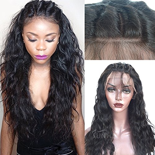 Full Lace Human Hair Wigs with Baby Hair for Black Women Glueless Brazilian Human Hair Wigs Water Wave 130% Density Natural Color 18inch