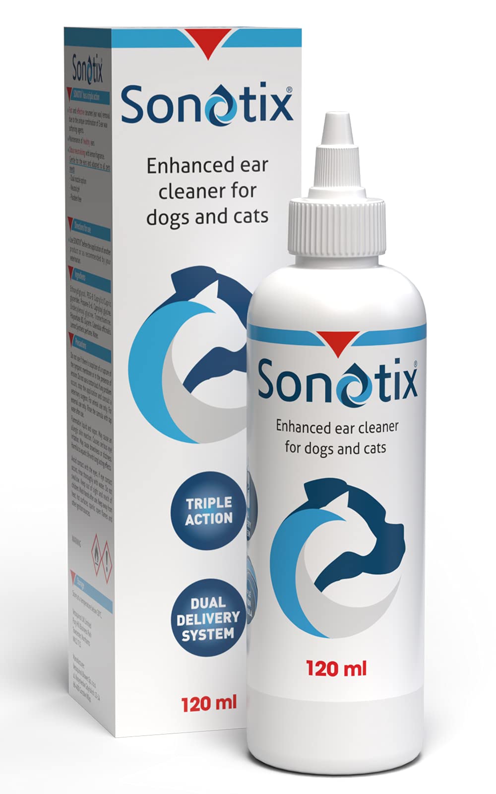 Sonotix Triple Action Ear Cleaner for Dogs and Cats | Moistures, Rebalances & Cleans Ears | 120ml bottle