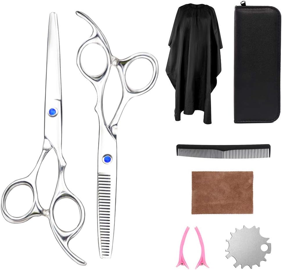 Professional Hair Scissors Kit, Stainless Steel Hair Cutting Thinning ScissorsBarber Shears Hairdressing Tool Set for Home, Salon, Barbers (sliver-pf2)