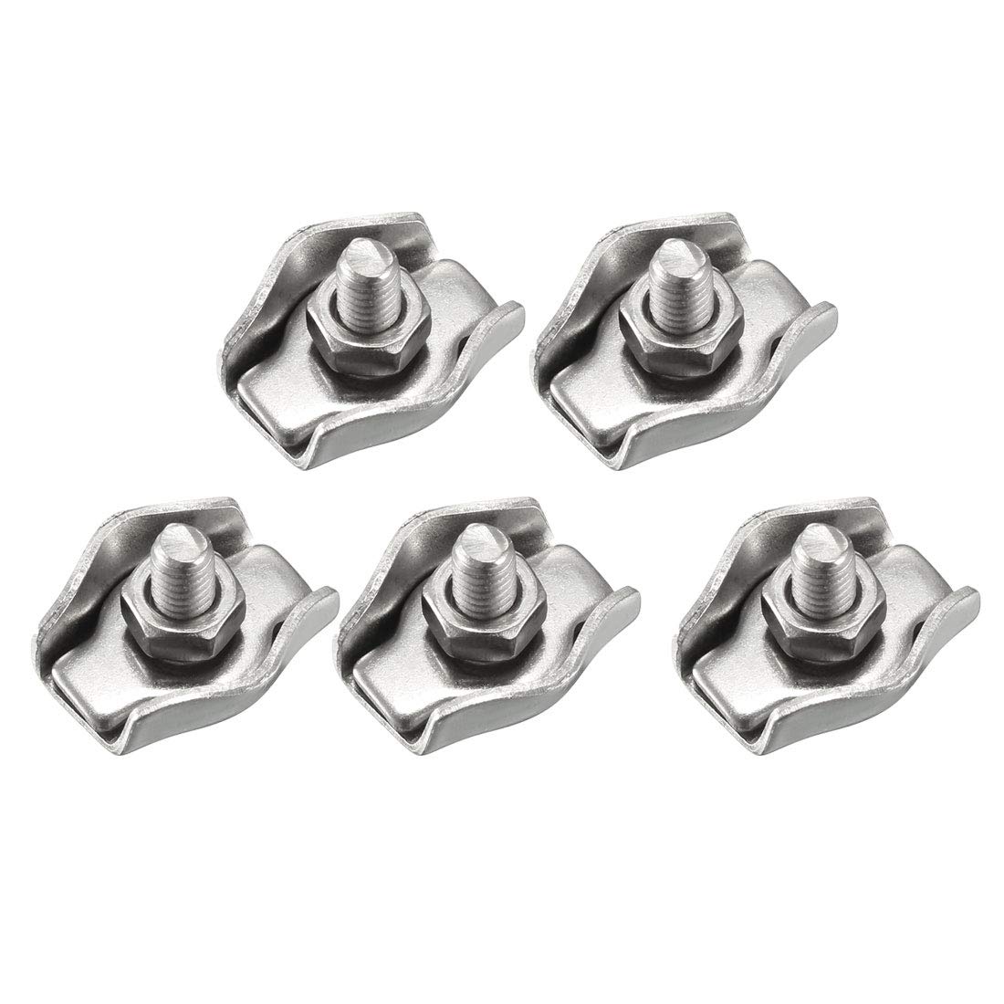 sourcing map 5 Pcs 304 Stainless Steel Single Wire Rope Clip Cable Clamp for 1.5mm-2mm Rope