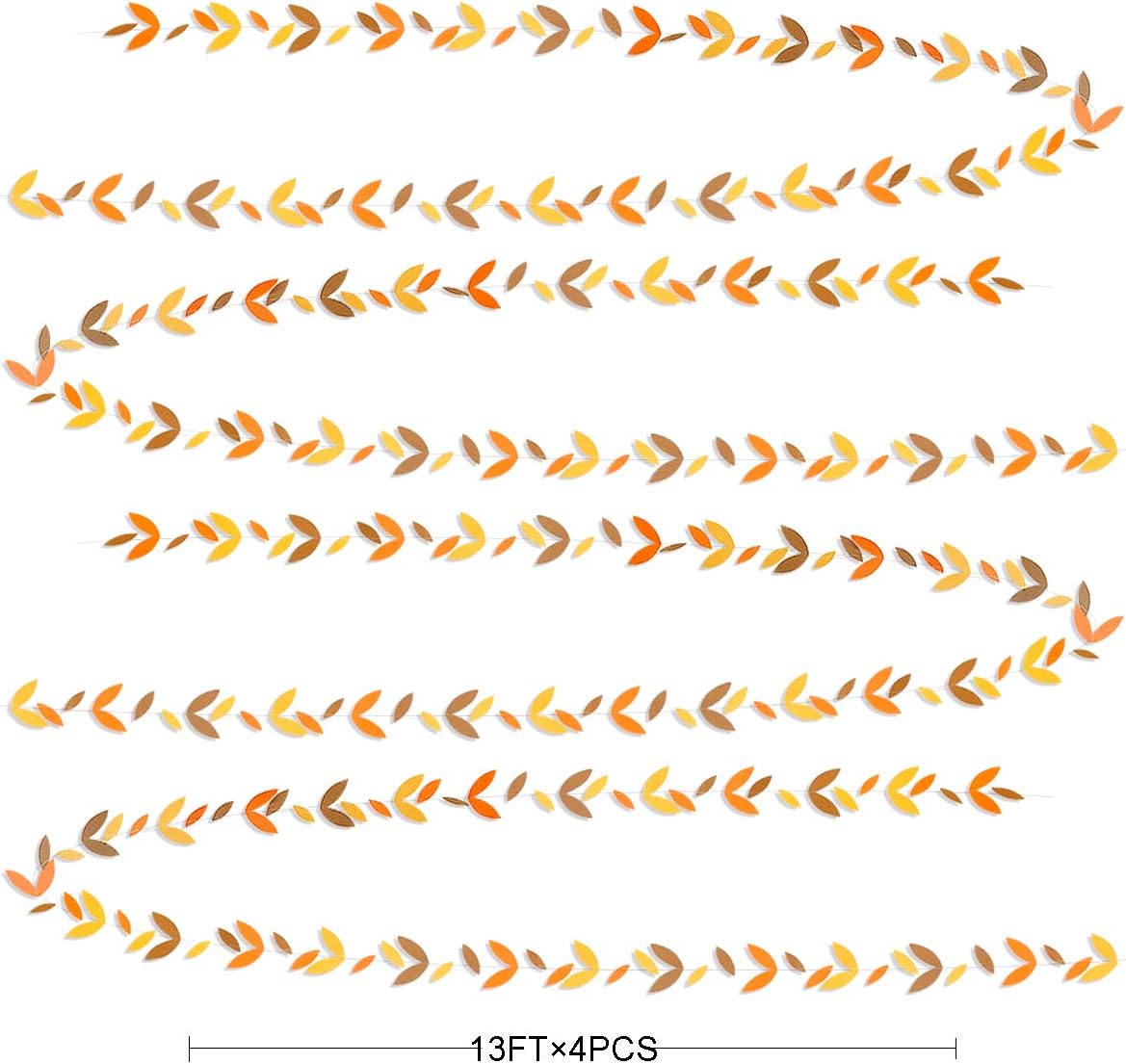 52 Ft Fall Orange Party Decorations Kit Autumn Paper Leaf Garland Streamer Yellow leaves Banner for Wedding Bridal Shower Birthday Baby Shower Engagement Halloween Thanksgiving Party Decor(4 Packs) - Image 3