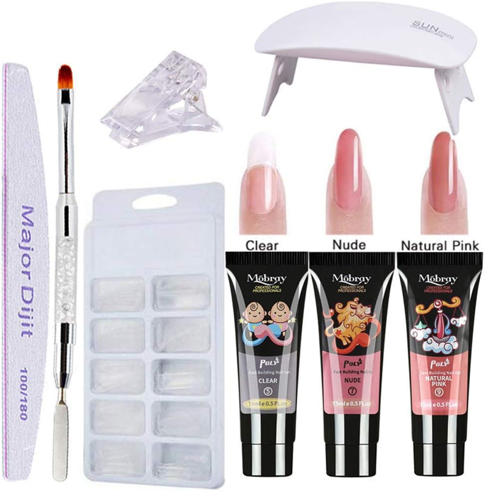 yunshuoa Poly Nail Extension Gel Kit 3 Nail Lamps False Nail Tips Kit Nail Extension Set LED Nail Dryer Nail polishing tools Curing Lamp Beginner Nail Tools