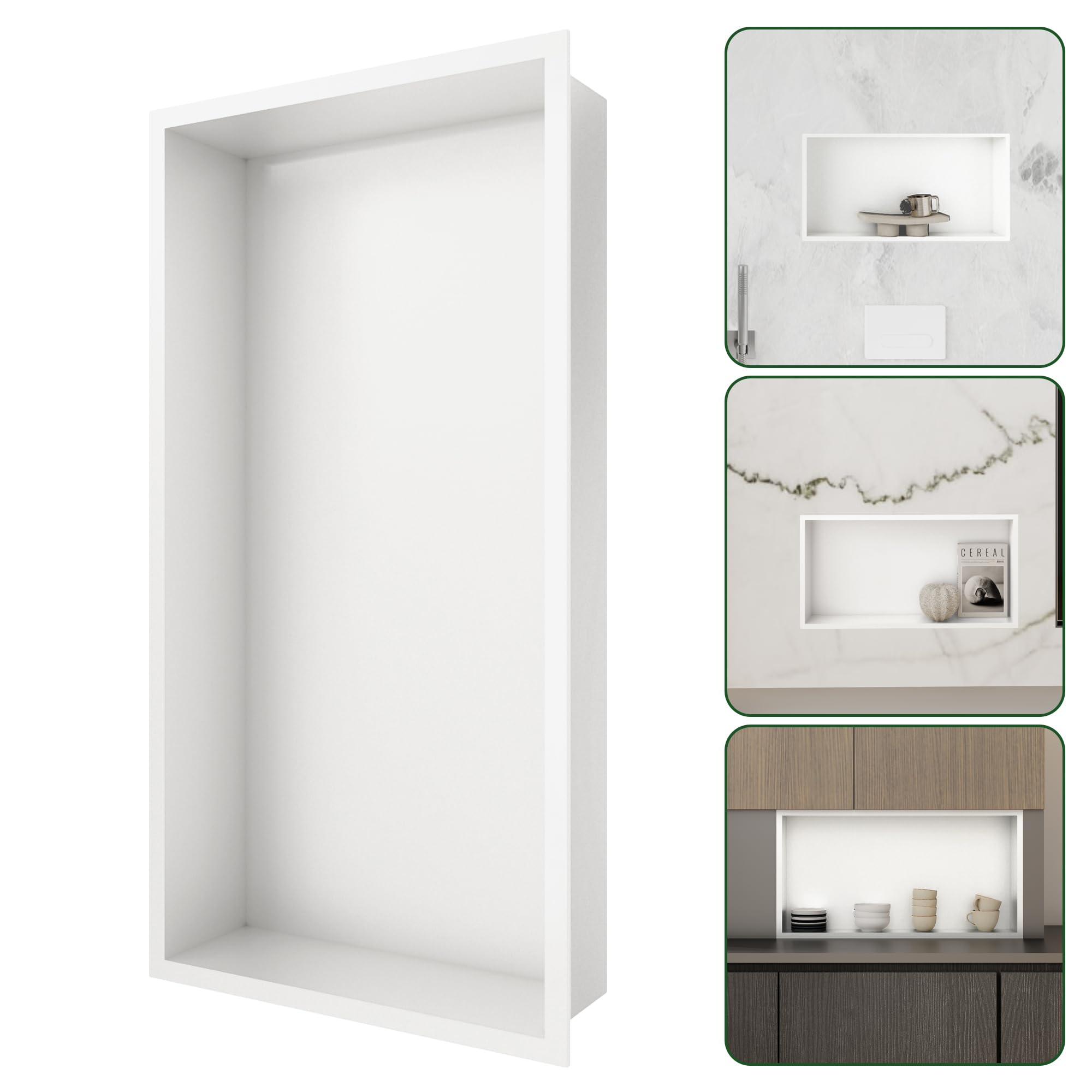 Photo 1 of SUPERFLO Stainless Steel Shower Niche 12" X 24", No Tile Needed Recessed Niche Shower For Bathroom Storage, Bathroom Niche For Shower Wall, White