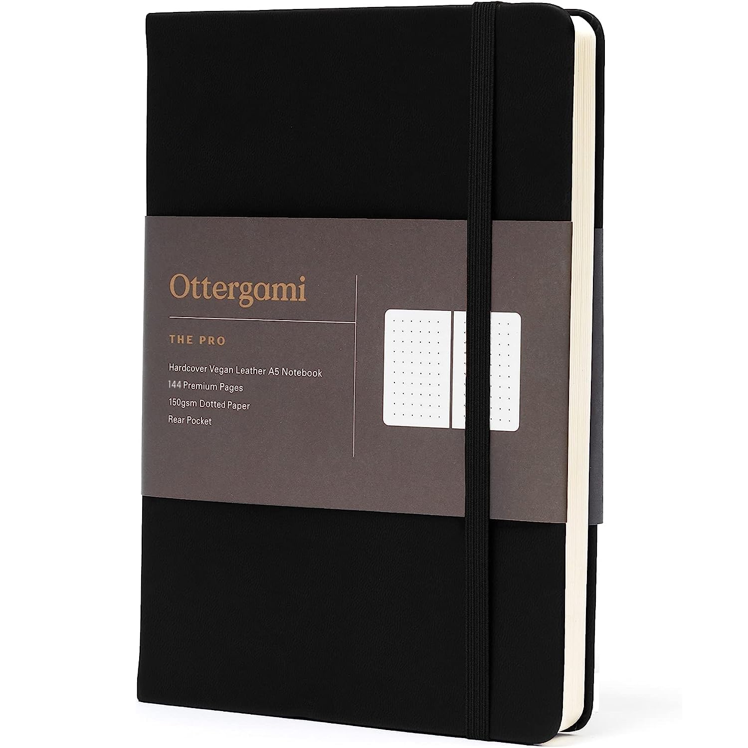 Ottergami Dotted Notebook A5 Hardback - The Pro Bullet Dot Journal - 144 Pages, Thick 150gsm Paper Note Book - Luxury Vegan Leather Journals for Women & Men - Work & University Essentials (Black) â image 1