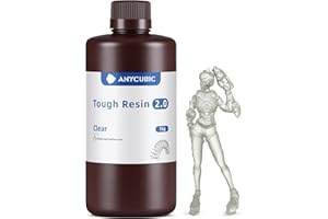 ANYCUBIC Tough 3D Printer Resin 2.0, Tough Resin with High Hardness and High Precision, 365-405nm Fast Curing 3D Resin for 4/8/12/16K LCD/DLP/SLA Resin 3D Printing (Clear, 1kg)