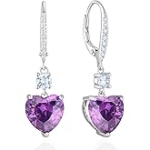 Vesitim Women's Heart Dangle Earrings Sterling Silver Solitaire Drop Earring Birthstone Leverback Jewelry Gift