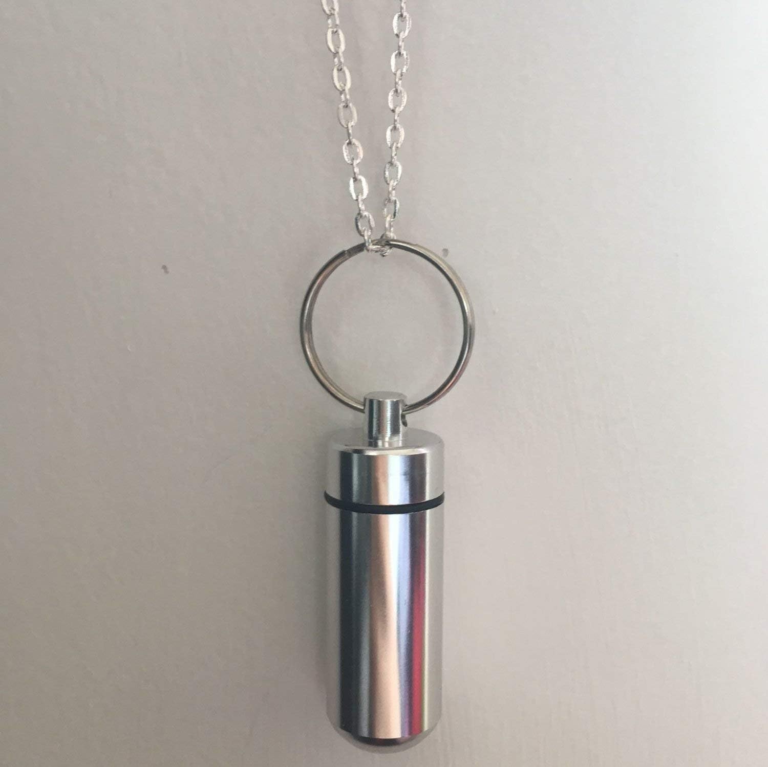 Basic Silver Cremation Urn & Vial on 24" Necklace - Custom Hand Assembled. in Black Velvet Pouch with Fill Kit(There is No Inner Vial)