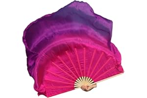 Winged Sirenny Large Single Belly Dance Silk Flutter, 45in Wide Short Silk Fan Veil Right Hand(pink-purple)