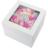 20 Pack 10''x10''x8'' Bakery Cake Box with Window, White Cake Boxes Large Baking Boxes Square Cardboard Cake Box for Cakes, P