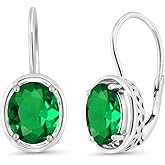 Gem Stone King 3.00 Cttw Green Simulated Emerald Dangle Earrings For Women | 925 Sterling Silver | Oval 9X7MM | Fine Jewelry Gifts for Her Mom Women Wife