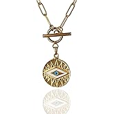 Evil Eye Necklace Gold – 316L Stainless Steel Chain,14K Gold Plated Evil Eye Pendant, Toggle Clasp Necklace, Minimal Protection Jewelry for Women- gift for her