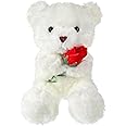 Civaner Valentine's Day Plush Stuffed Animal Bear with Rose Funny Cute Stuffed Animal Plush Gifts for Girlfriend Valentine's Day, 11.8 Inches(White)