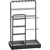 SONGMICS Jewelry Holder, Jewelry Organizer, Jewelry Display Stand with Metal Frame, Velvet Tray, Necklace Earring Bracelet Holder, for Studs, Rings, Gift Idea, Ink Black UJJS021B01