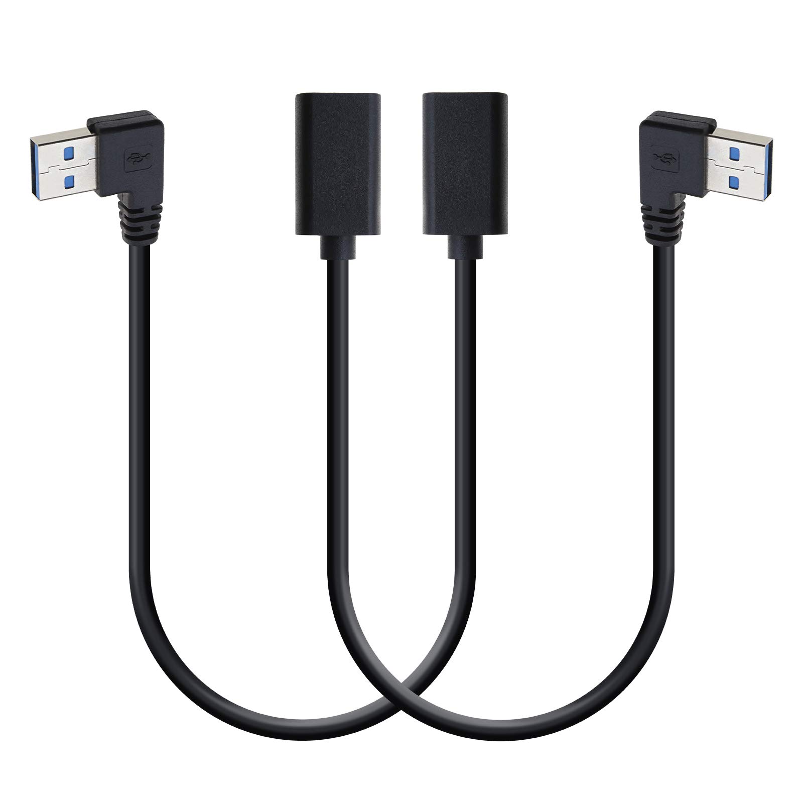 EMSea 2x USB 3.0 Male to Female Extension Data Cables 30cm Left & Right 90 Degree Elbow Plug Connector Converter 5Gbps Transfer Rate