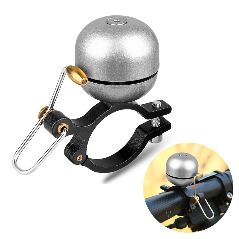 Kardne Mini Bicycle Bell, Aluminium Alloy Mountain Bike Bell, Road Bike Horn, Children Adult Bicycle Horn, Retro Bell, Hand Bell, Bicycle Bell, Bicycle Bike MTB Bell (Silver)