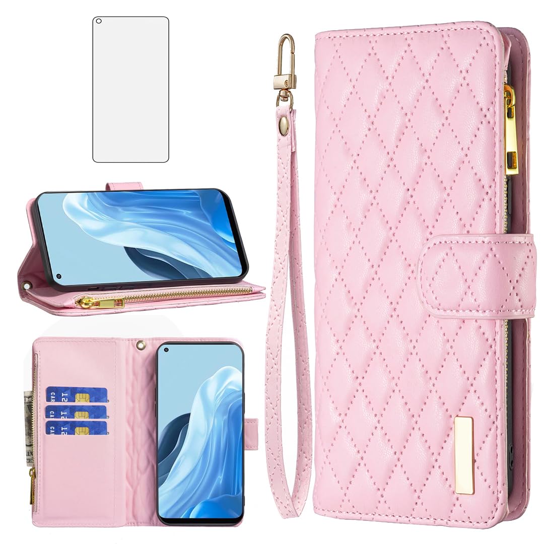 Asuwish Phone Case for OPPO Reno 7 5G/Find X5 Lite Wallet Cover with Tempered Glass Screen Protector and Leather Flip Credit Card Holder Stand Cell Accessories Magnetic Reno7/X5Lite Women Girls Pink