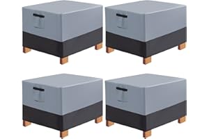 Tranqun 4 Pack Waterproof Patio Ottoman Chair Cover, 25"x25"x17" Outdoor Patio Ottoman Cover, Heavy Duty Lawn Patio Furniture Sofa Cover (Gray, Black)