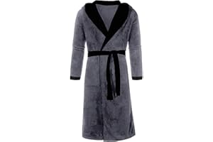 Men's Hooded Plush Fleece Robe - Shawl Collar Kimono Style with Pockets, Luxury Spa House Coat for Men and Teens