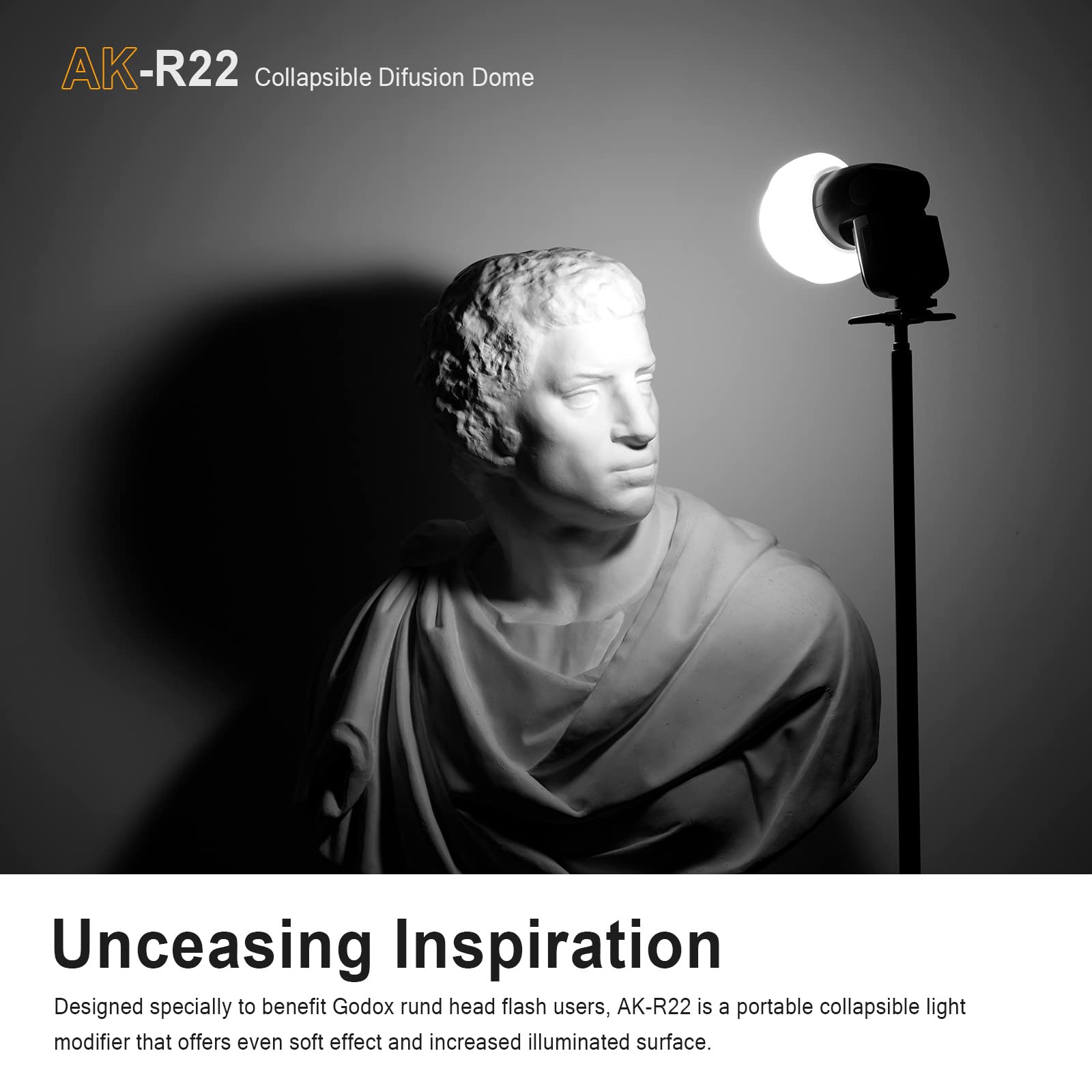 Godox AK-R22 Collapsible Diffusion Dome, Diffuser for V1/ V1pro Round Head Flash, AD100Pro, H200R