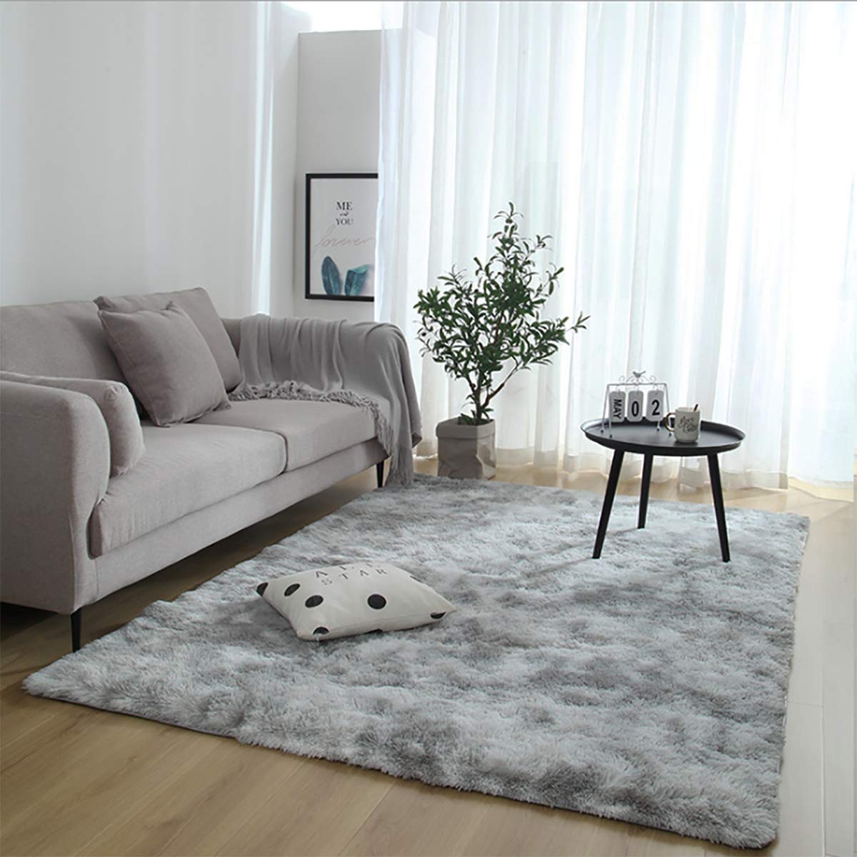 Tinyboy-hbq Rugs Living Room Soft Fluffy Shaggy Bedroom Rug Carpet Non-Slip Large Area Rugs Nursery Plush Mat for Home Decor (Grey white, 80 x 200cm)