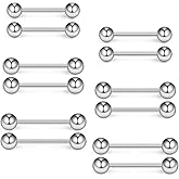 Ruifan 16G 14G Surgical Steel Shiny Ball Nipple Tongue Shield Ring Barbell Body Piercing Jewelry Retainer 12-16mm 12PCS