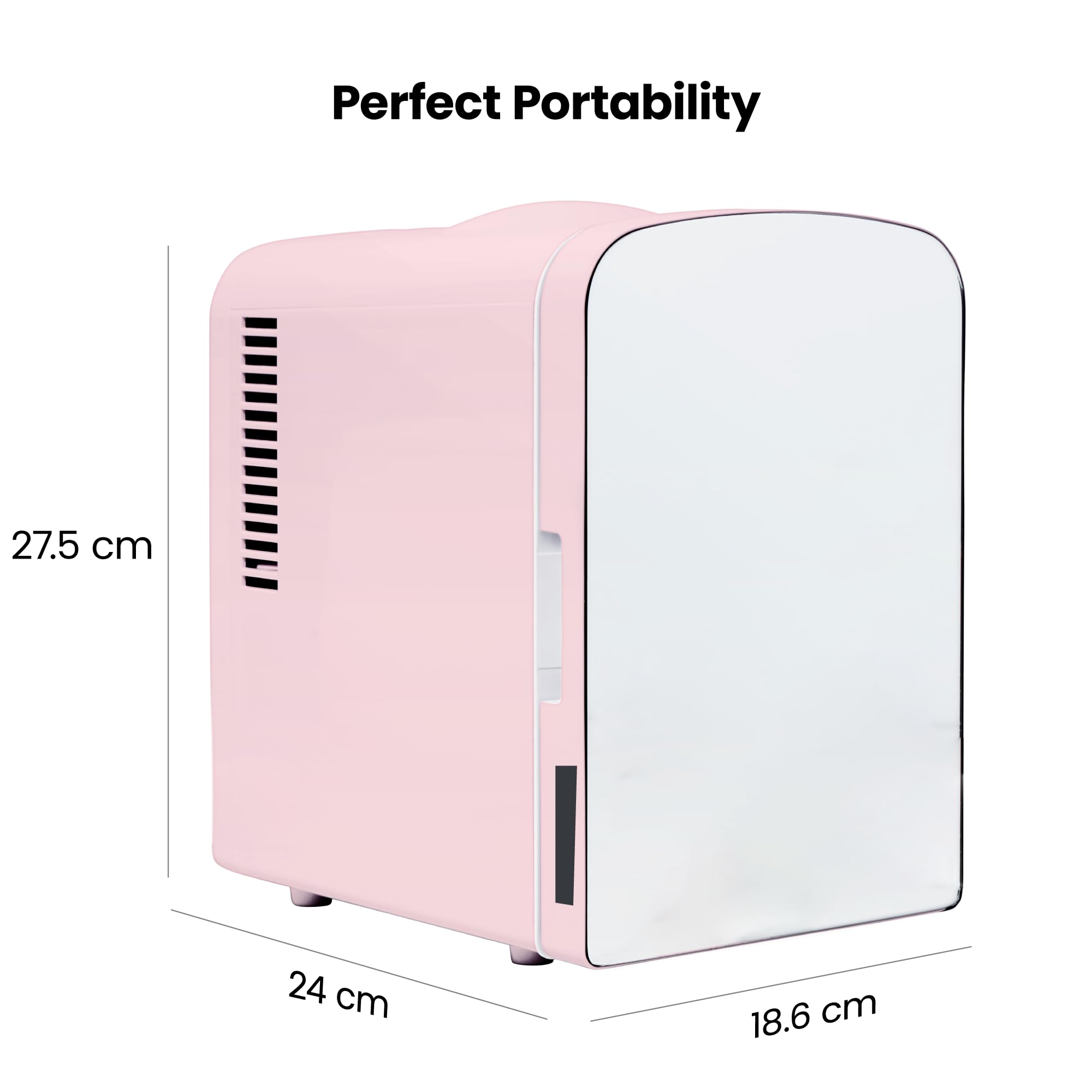 Chefman - Iceman Portable Mirrored Personal Fridge 4L Mini Refrigerator, Skin Care, Makeup Storage, Beauty, Serums & Face Masks, Small For Desktop Or Travel, Cool & Heat, Cosmetic Application, Pink