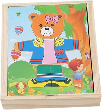 wooden teddy bear dress up puzzle