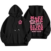 Lubpow Cute Pink Flower Hoodie for Woman Preppy Sweatshirts Trendy Puff Print Letter Graphic Hoodies Casual Pullover Tops