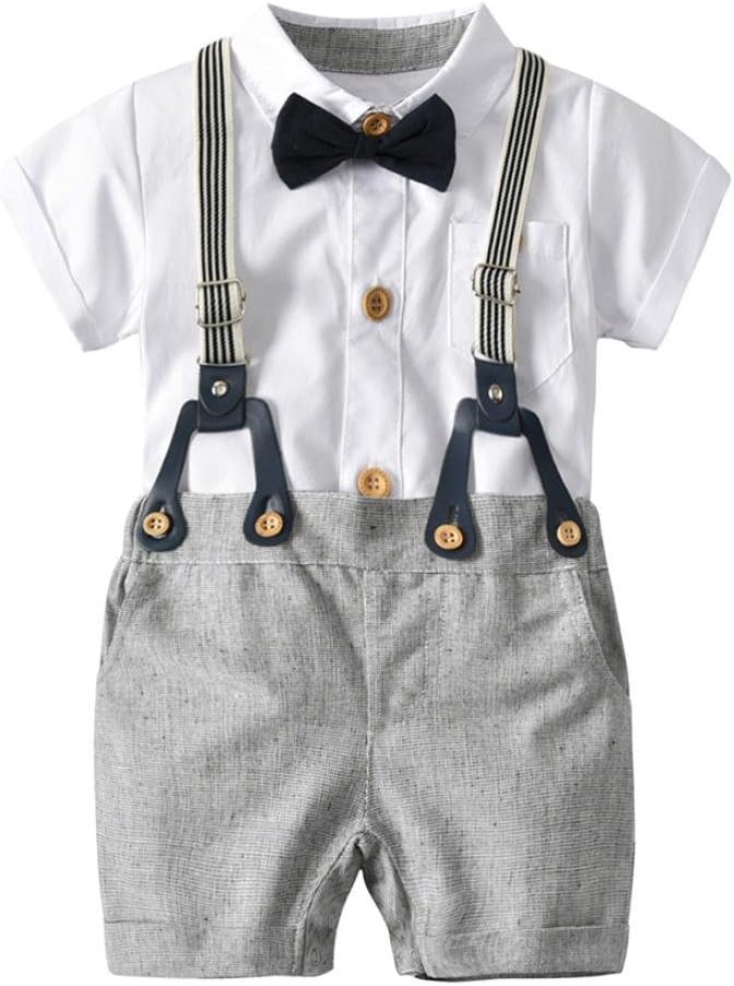 Raptop Newborn Baby Boys Short Sleeve Gentleman Outfits Suits, Infant Shirt+Bib Overalls Pants+Tie Overalls Clothing Set