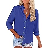 Womens Button Down Shirts Cotton Dress Shirts Oxford Shirts Long Sleeve Work Blouses Collared Tops Tunics with Pocket