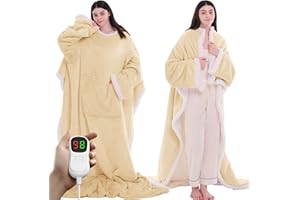 PLOATH Heated Electric Blanket Shawl: Heating Throw Heated Poncho - Wearable Blanket Hoodie Wrap Sherpa with 10 Heat Levels &