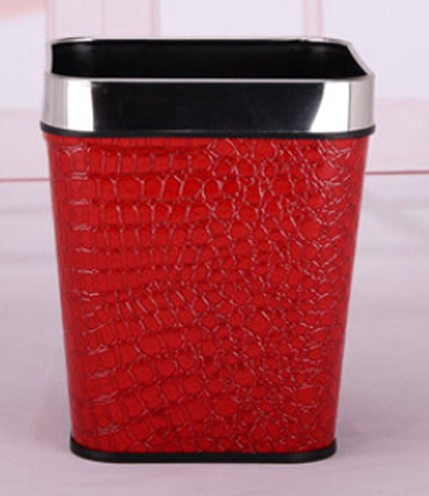 Trash CansEuropean Fashion Without Cover Trash Bins Kitchen Bathroom Square Small (Red Crocodile)
