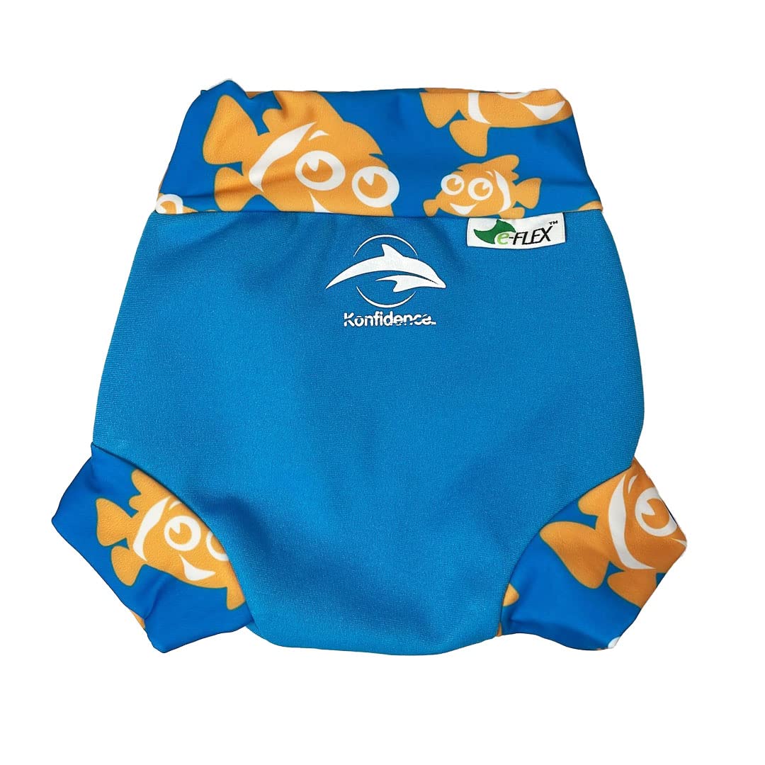 Konfidence Splashy Nappy – Reusable Eco-Friendly Swim Nappy Cover Made Using Recycled Plastics (3–36mths) Leak Proof Design - Machine Washable (Splashy Clownfish, 9-12 Months)