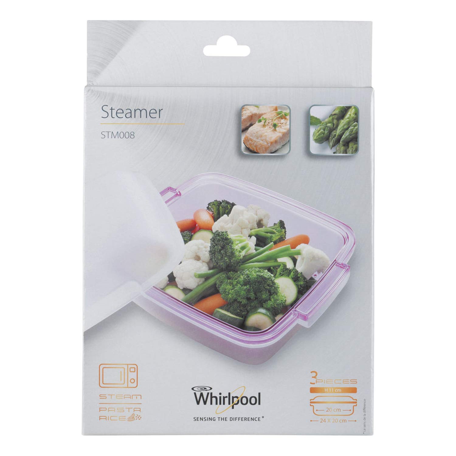 Whirlpool - Microwave Steamer/Accessory - Square - 24cm x 20cm - Multicoloured - 0.485kg - 600W - 2.4GHz - Steam & Cook Function - Dishwasher Safe - Universal Fit