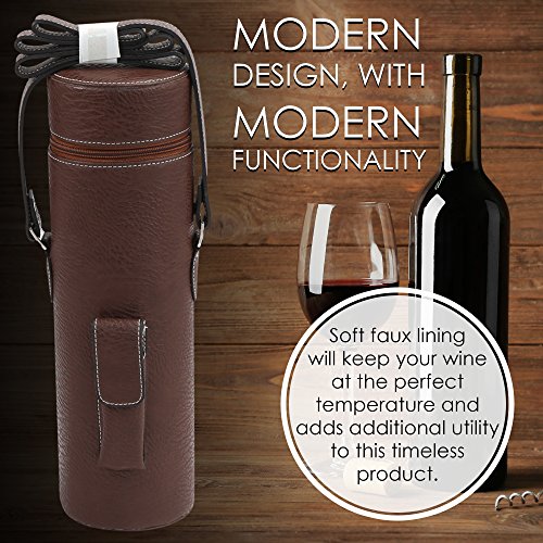 Primeware Wine Tote Travel Bag Bottle Wine Bag Carrier/Easy to Carry Shoulder Strap/Corkscrew Included/Great Gift (Brown)
