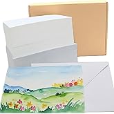 Watercolor Paper 140lb/300gsm, 50 Sheets Watercolor Cards with Envelopes, 4x6 Inch Water Color Postcards, Cotton Cold Press Non-Folded Thank You Card, Travel Watercolors Heavyweight White Art Paper