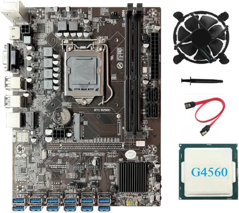 Lodokdre B250C BTC Mining Motherboard G4560 CPU 12GPU PCIE USB3.0 LGA1151 DDR4