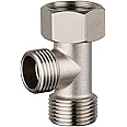 Tsinghwang 2 Pack Bidet T-adapter, 7/8" and G 1/2 Polished 3-way Tee Connector for Handheld Bidet,SOLID Brass Connector,T Valve Shower Head Diverter