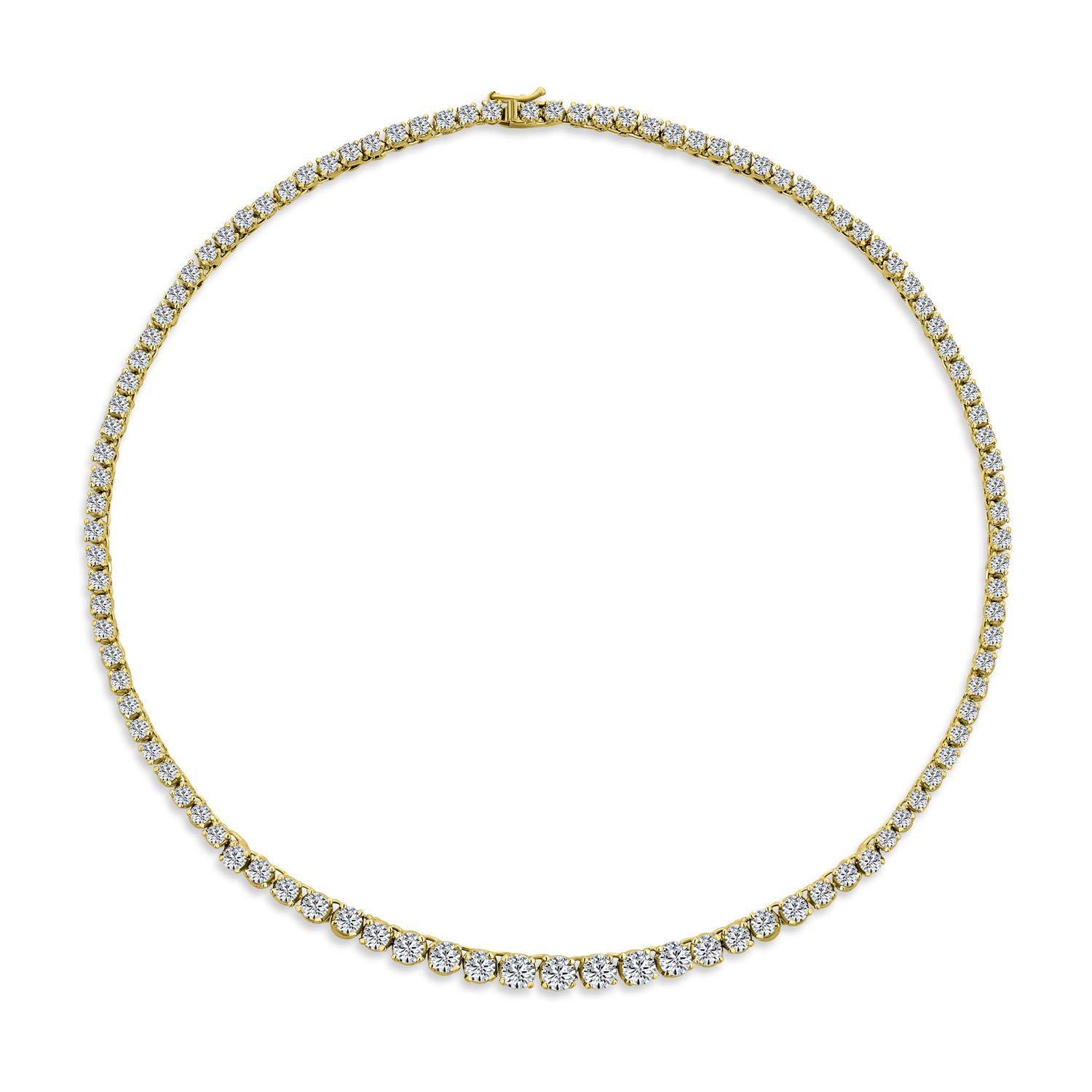Bling Jewelry Classic Traditional Bridal Cubic Zirconia Graduated AAA CZ Round Prong Set Statement Tennis Necklace Collar For Women Wedding Prom Gold Plated — image 1