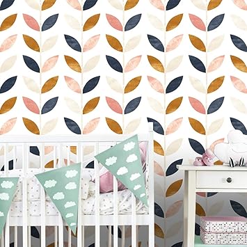 Haokhome Leaf Peel And Stick Wallpaper Removable White Brown Pink Navy Blue Vinyl Self Adhesive Decorative 17 7in X 9 8ft Amazon Com