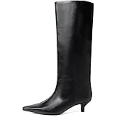 Marravosse Women's Knee High Boots Kitten Heel Pointed Toe Pull on Tall Boots for Women