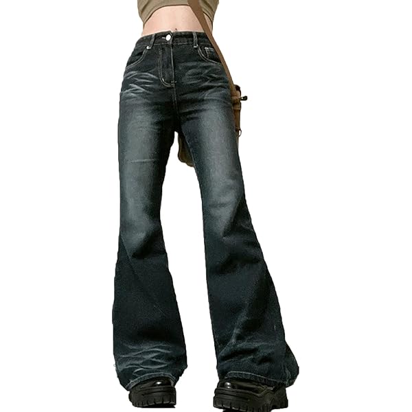 HOXIJIA Women Low Rised Wide Leg Denim Pants Y2k Solid Baggy