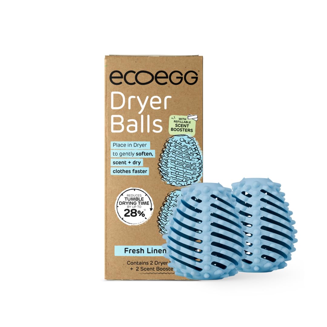 Ecoegg Dryer Balls | Fresh Linen | Reduces Drying Time | Tumble Dryer Balls Replacement | Freshens and Softens Clothes | Hypoallergenic | 2 Eggs | Scent Boosters