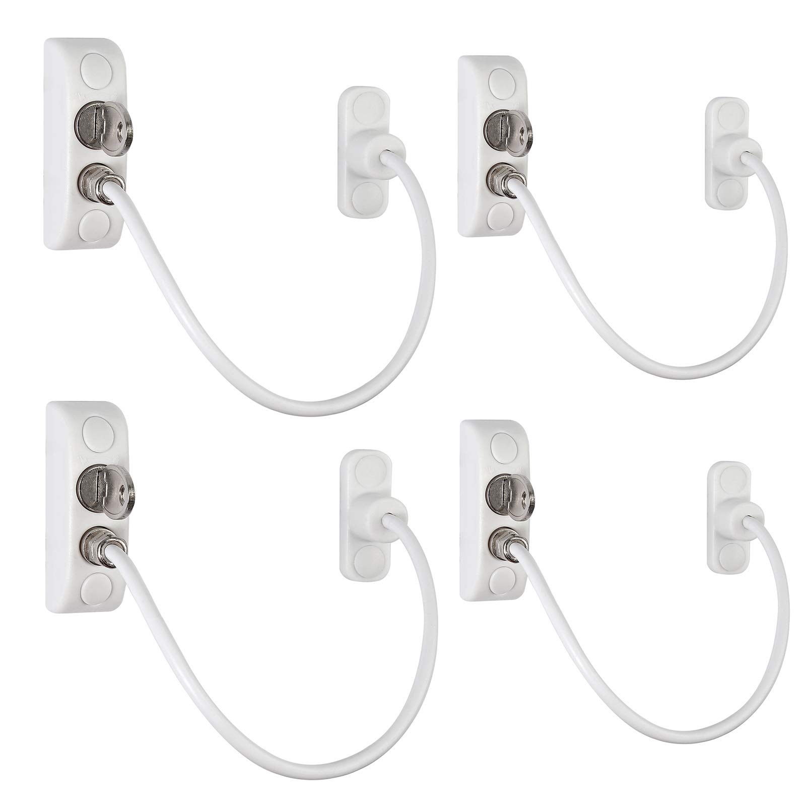 Neoteck Window Restrictor Locks Window Door Cable Restrictor Lock Child Baby Safety Security Wire Catch for Home Public and Commercial Applications (White, 4 PCS)