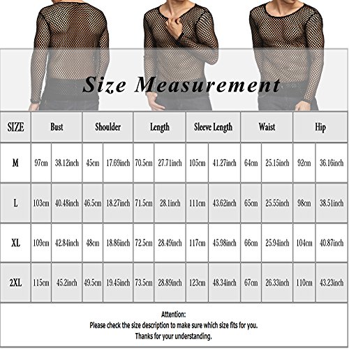 HEQU Men's Club Wear See Through Long Sleeve Fishnet Mesh Shirt Black L