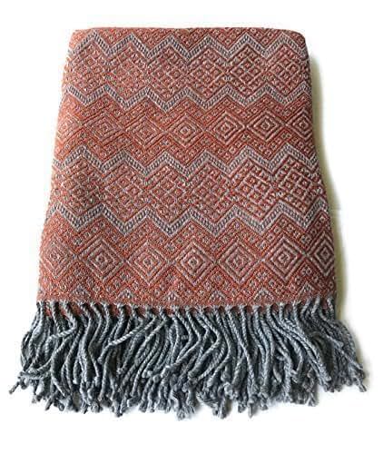 Bronte 100% Wool Blanket Throw Burnt Orange/Turquoise ...