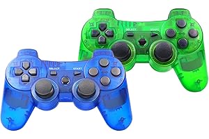 Rzzhgzq 2 Pack PS3 Wireless Controller Playstation 3 Controller Wireless Bluetooth Gamepad with USB Charger Cable for PS3 Console (Clear Blue+Clear Green)