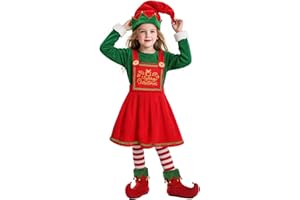 Dormstop Kids Holiday Elf Costumes Deluxe Grils Christmas Elf Dress Set Christmas Party Dress Outfit